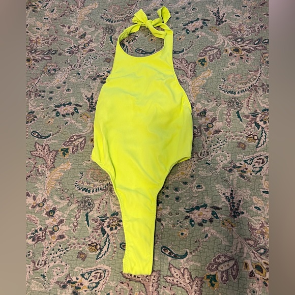 Summer Songs Ribbed Thong 1 Piece Swimsuit - Neon Yellow - Picture 2 of 7